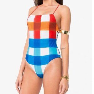 Mara Hoffman Plaid Criss-Cross bathing suit